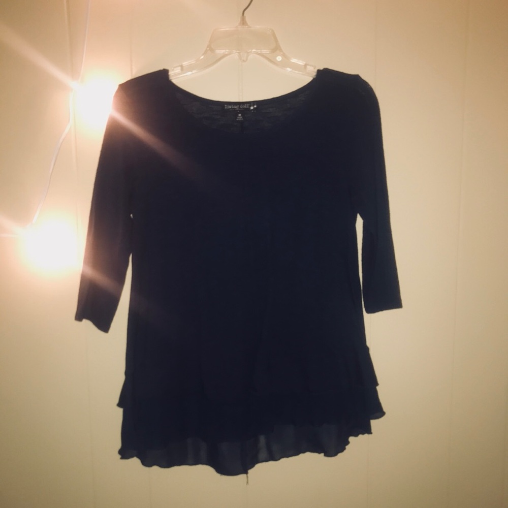 Navy Blue Thin Blouse W/ Scalloped Bottom